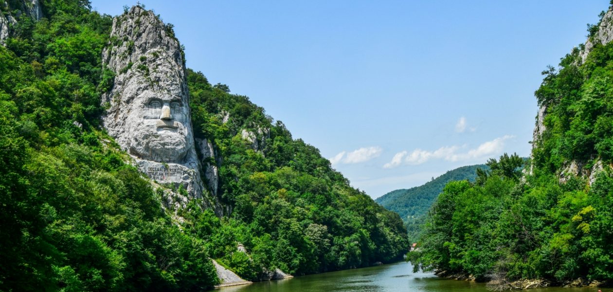 Decebal face carved statue in Romania